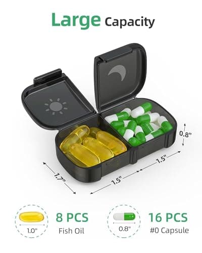 PULIV Extra Large Weekly Pill Organizer 2 Times a Day, One-Side Open Pill Box 7 Day for Easy Filling, Black Privacy Protection AM PM Pill Case for Vitamins, Medication, Supplements, Fish Oils Black