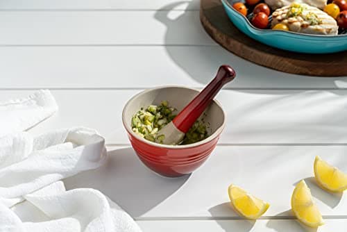 Le Creuset Stoneware Mortar and Pestle Set, 10 oz., Cerise