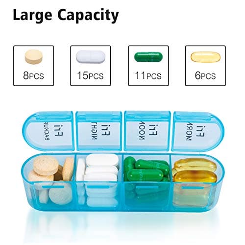Daviky Pill Organizer 4 Times a Day - Pill Box 7 Day, Large Weekly Medicine Pill Organizer for Travel with Removable Individual Containers, Pill Case to Hold Daily Vitamins, Supplements and Medication