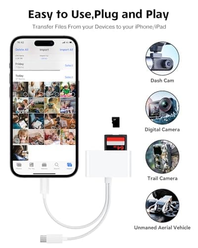 SD Card Reader for iPhone iPad Camera with USB C, Dual Card Slot USB 3.0 Memory Card Reader Supports SD/TF Card Trail Camera Viewer SD Card Adapter Portable Micro SD Card Reader No App Plug and Play