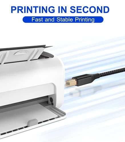 sweguard Printer Cable 10ft, USB-A to USB-B Cable, High Speed Nylon Braided Scanner Printer Cord for HP Canon Dell Epson Brother Lexmark Xerox Samsung Piano DAC & More-Black