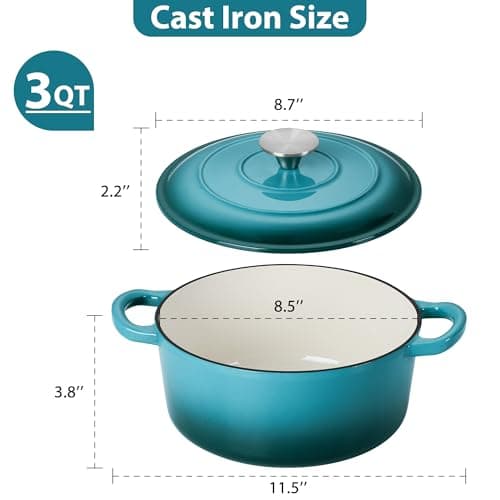 LIANYU Enameled Cast Iron Dutch Oven, 3QT Round Pot with Lid, Heavy-Duty Cookware for Bread Baking, Brasing, Stewing, Roasting, Various Stovetops Suitable, Green