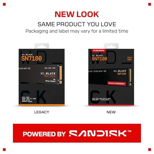 WD_Black SN7100 1TB NVMe SSD - Gen4 PCIe, M.2 2280, Up to 7,250 MB/s Read Speed, Up to 6,900 MB/s Write Speed, Next Gen TLC 3D NAND, for Laptops, Handheld Gaming Devices - WDS100T4X0E