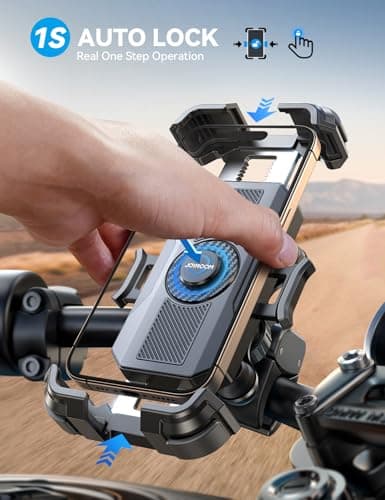 JOYROOM Motorcycle Phone Mount Holder - [Dual Vibration Dampener] 150mph Anti-Shock Phone Holder for Motorcycle [Upgrade Metal Handlebar Clamp] - Bicycle Bike Phone Holder Mount for 4.7-7" Cell Phones