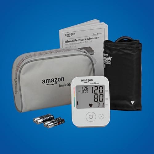 Amazon Basic Care Blood Pressure Monitor, Wide Range Arm Cuff, Intelligent Inflation Technology, Home Monitoring, Hypertension Indicator, Irregular Heartbeat Detection, Large (Previously Healthwise)