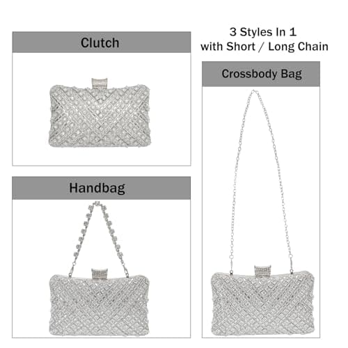 COAIMANEY Women Sparkly Rhinestone Clutch with Chains, Glitter Evening Handbag Purse Shoulder Bag for Wedding Party Prom