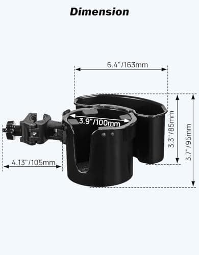 JOYTUTUS Wheelchair Cup Holder, 2-in-1 Walker Cup Holder with 6.4'' Large Storage Box, Drink Holder for Bottle with Handle, Fit for Wheelchair, Walker, Rollator, Stroller, Camper, Golf cart (Large)