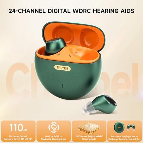 AIR PRO Bluetooth OTC Hearing Aids for Seniors, Rechargeable in-Ear Hearing Aids with Noise Reduction, App Control, Comfortable Fit, Easy to Use (Green) (Green)