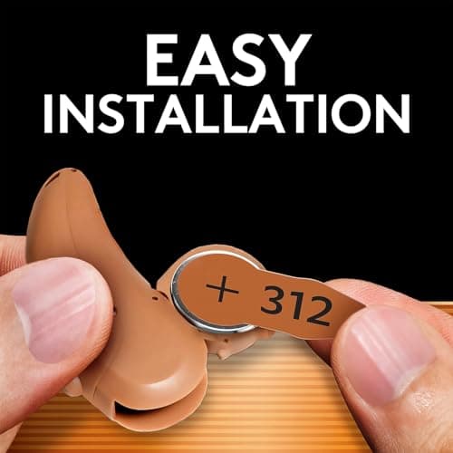 Duracell Hearing Aid Batteries Size 312, Brown, 16 Count (Pack of 1), Long-lasting Power, Extra-long EasyTab Install