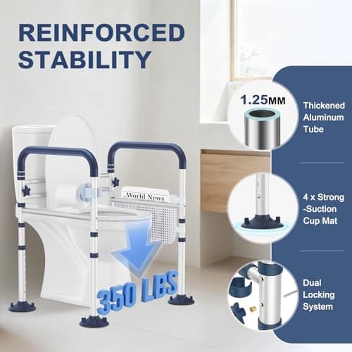 HolyHeal Toilet Safety Rails for Seniors, Adjustable Height & Width Toilet Rails, 350 lb Toilet Handles for Elderly and Disabled, Foldable Toilet Safety Frame, Toilet Bars Fit Any Toilets