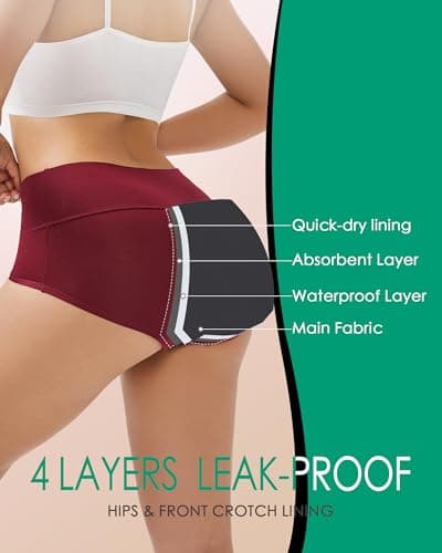 Kvitko Period Underwear for Women High Waisted Cotton Soft Menstrual Period Panties Briefs Multicolor