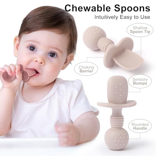 Eascrozn Silicone Feeding Set, 2 Pack Divided Toddler Plates with Suction, 2 Pack Utensils - Spoons & Forks, BPA Free, Baby Led Weaning Supplies