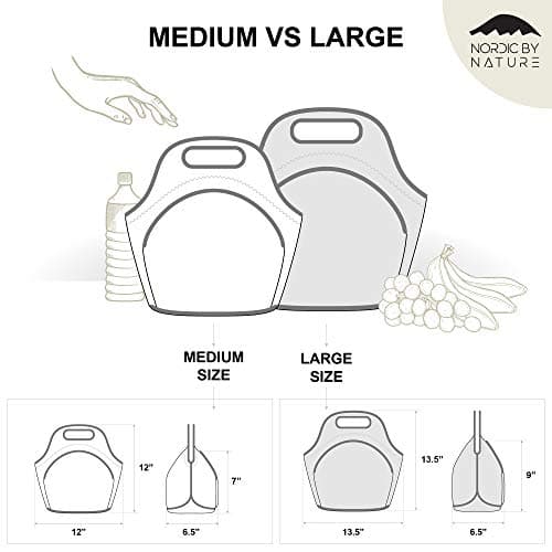 Insulated Large Neoprene Lunch Bag For Women, Men & Kids | Extra Pocket | 5 mm Insulation | 13.5” Big | Washable | Soft Designer Cotton | Best YKK Zipper In The World | LightGrey Lunch Box