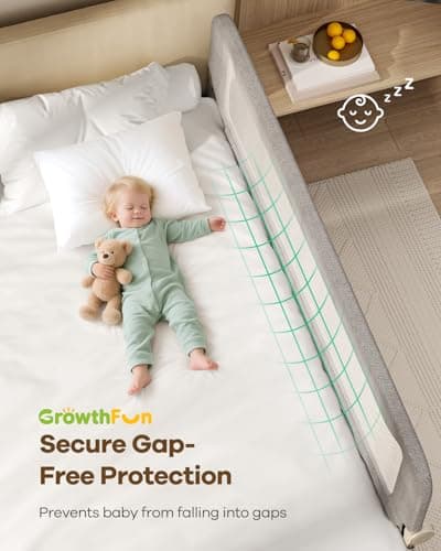 GrowthFun Foldable Bed Rail for Toddlers, 71in Reinforced Carbon Steel Frame&Connectors, Breathable Cationic Fabric - Safety Toddler Bed Rails for Queen, King, Twin, Full, No-Tool Setup.