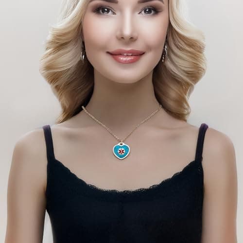 LinnaLove medical alert necklace for women customizable Pearl/Shell Heart Medical ID pendant with 24 in chain(14k gold-turquoise)