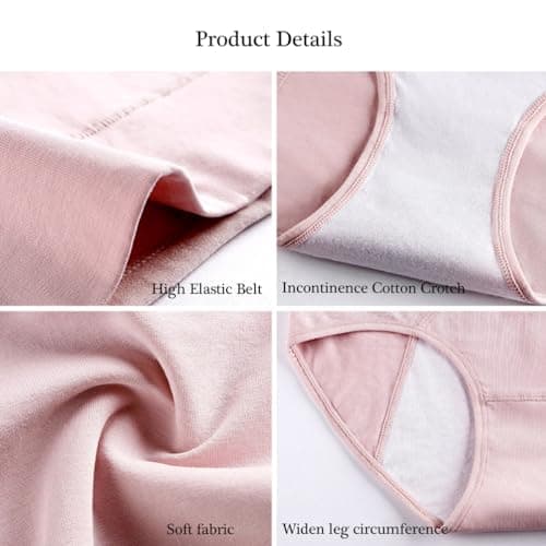 WYCFBD 6pcs Incontinence Underwear for Women, High Waisted Ladies Underwear, Reusable Cotton Panties, Washable,Multi colored,XL