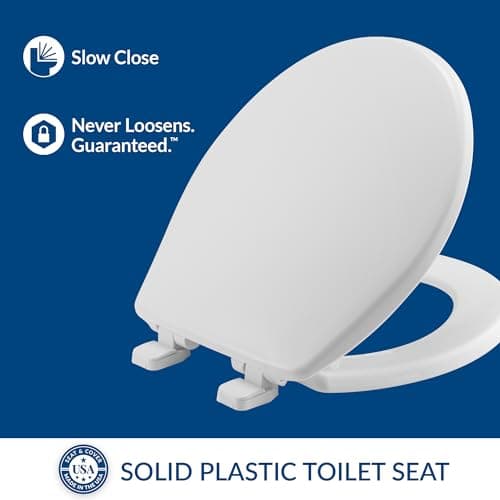 Mayfair Caswell Modern Slow Close Toilet Seat, Durable Plastic Seat, Made in USA, Round, White