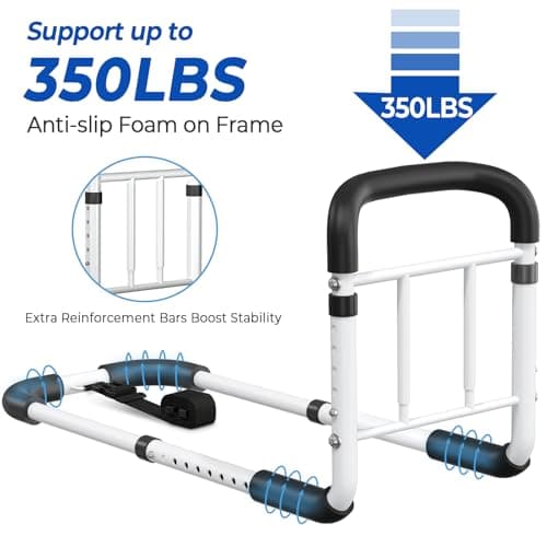 BigDolphin Bed Rails for Elderly Adults - ASTM Approved Adjustable Bed Cane with Non-Slip Ergonomic Handle & Storage Pocket, Bed Railings for Seniors Hold up to 350 LBS, Tool-Free