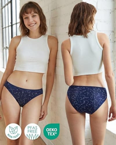 Neione Period Underwear for Women, Leakproof Menstrual Panties High Cut Cheeky Bikini Briefs Postpartum Undies Soft Stretch Comfortable 5 Pack Galaxy Medium