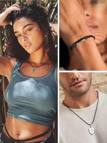 U7 Black Leather Cord Necklace with Stainless Steel Clasp, Men Women 2mm Wide Woven Wax Rope Chain for Pendant, Length 16 Inch