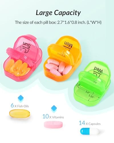 Weekly Pill Organizer 2 Times a Day, ZIKEE AM PM Pill Box with 7 Detachable Pill Case, BPA-Free & Portable 7 Day Pill Organizer with Large Storage to Hold Medication, Vitamins and Fish Oils