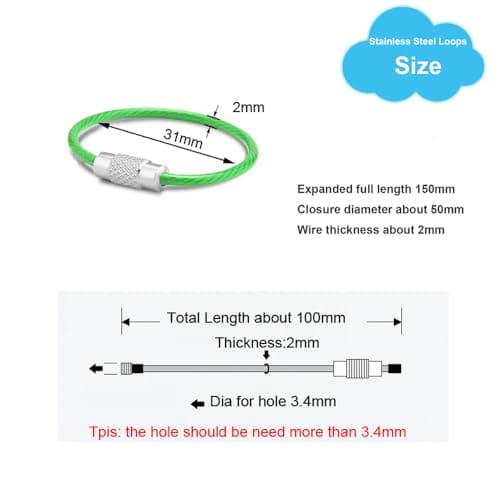16Pcs 4 Inch 2mm Wire Keychain Cable Large Stainless Steel Key Ring Loop Colorful Key Chain Holder for Luggage Tag, Keys, Badges,Kitchen Utensils, Bag Decorations Accessories