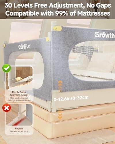 GrowthFun 3-Piece King Size Bed Rail for Toddlers, Baby Bed Rail Guard with Height Adjustable Toddlers Bed Rail, Kids Safety Bed Rail for King Size Bed (78.7"x78.7"x74.8" - Grey)