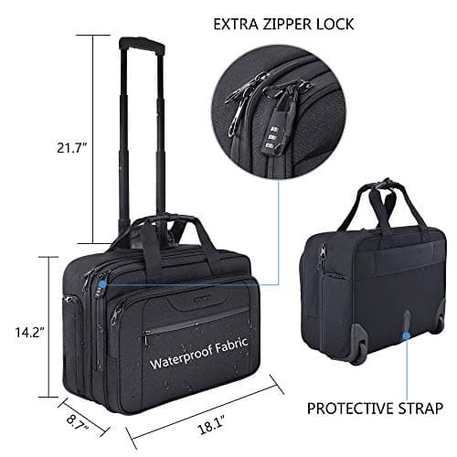 KROSER Rolling Laptop Bag Premium Wheeled Briefcase Fits Up to 17.3 Inch Laptop Overnight Roller Case Computer Bag with RFID Pockets for Travel/Business/Men/Women-Black