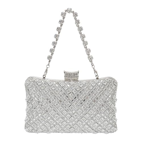 COAIMANEY Women Sparkly Rhinestone Clutch with Chains, Glitter Evening Handbag Purse Shoulder Bag for Wedding Party Prom