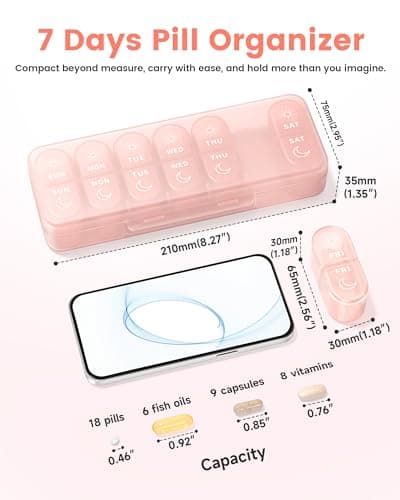 Pillex Weekly Pill Organizer 2 Times a Day, Daily AM PM Pill Box Case 7 Day with Large Openings for Easy to Use, Travel Medicine Container for Medication, Vitamins, Supplements - Pink