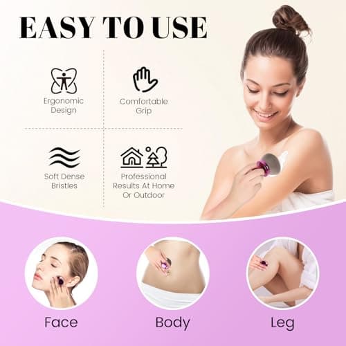 Extra Large Body Makeup Brush For Self Tanner,Makeup Brush For Self Tanner Face Leg,Self Tan Back Applicator,3.2in Sphere Kabuki Brush For Bronzers Blend Self Tanning with Drawstring Bag Purple Vegan