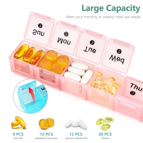 FHORAIN Monthly Pill Organizer 28 Day, 4 Weeks Pill Box 7 Day, XL Weekly Medicine Organizer for Vitamins, Fish Oil, Supplements (Multicolor)