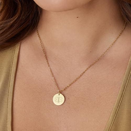 Medical Alert ID Necklace for Women, Stylish Customizable Medical Jewelry,18k Gold, Rose Gold, Silver, Personalized Engraving, Hypoallergenic, Waterproof, Includes Gift Box & Medical ID Wallet Card