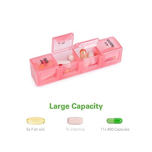 Sukuos Large Weekly Pill Organizer 7 Day (4 Times a Day), Moisture-Resistant Daily Pill Box Medicine Cases for Vitamin/Fish Oil/Supplements - Rainbow Colors