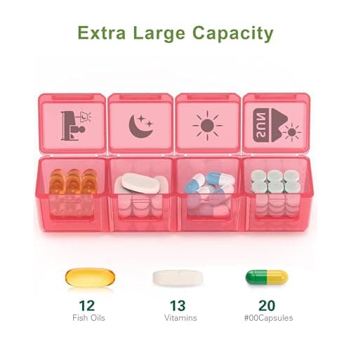 Extra Large Weekly Pill Organizer 4 Times a Day, Fullicon XXL Large Pill Box, 7 Day Medicine Organizer, Black Pill case for Vitamin/Fish Oil/Supplements