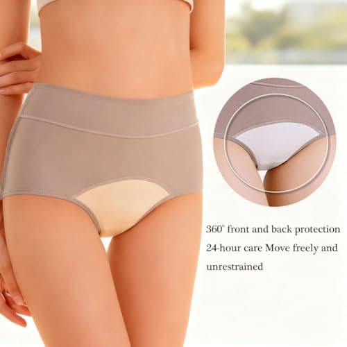 WYCFBD 6pcs Incontinence Underwear for Women, High Waisted Ladies Underwear, Reusable Cotton Panties, Washable,Multi colored,XL