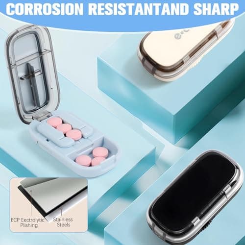 Pill Cutter Splitter for Small and Tiny Pills, Larger Pills, Adjustable 1/2 1/4 Splitter with Improved Sharp Blade, Accurate Centering Alignment Device (Black)