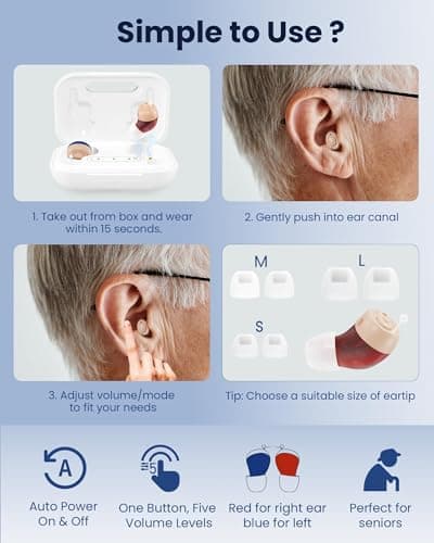 CUEME Hearing Aids, OTC Rechargeable Hearing Aids for Seniors & Adults with Hearing Loss – Mini Invisible Comfortable Design, Clear Sound, Auto On/Off, Up to 48H Battery Life, Portable Charging Case