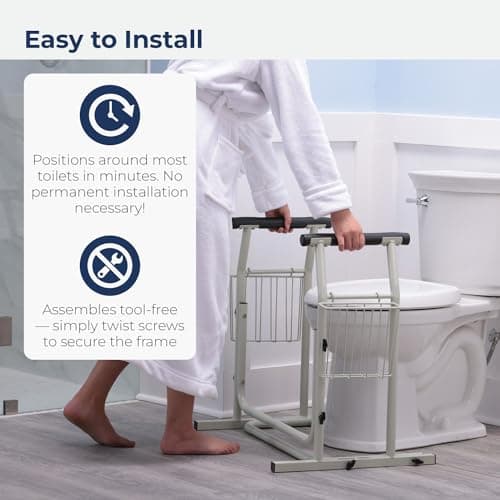 Drive Medical RTL12079 Toilet Safety Frame, Bathroom Grab Bar for Toilets, Freestanding Toilet Rail for Stability, For Users Up to 300 Pounds, White