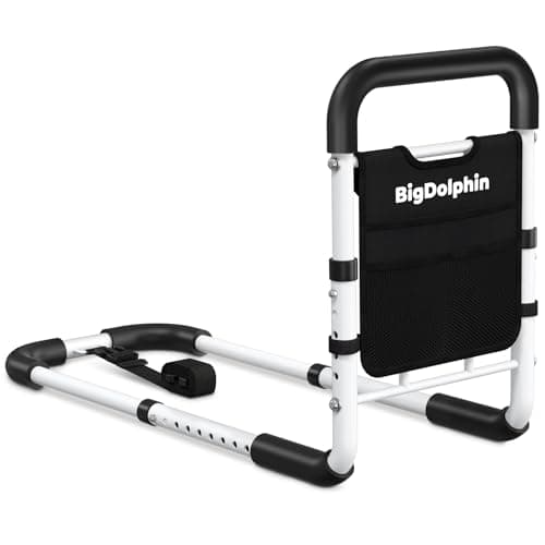 BigDolphin Bed Rails for Elderly Adults Safety - ASTM Approved Adjustable Bed Cane with Non-Slip Ergonomic Handle & Storage Pocket, Bed Railings for Seniors Support 350 LBS, Tool-Free