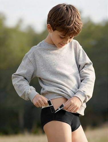 TIICHOO Washable Incontinence Underwear for Children Absorbent Cotton Tear Away Underwear for Boy 5 Pack (Medium, 5 Black)