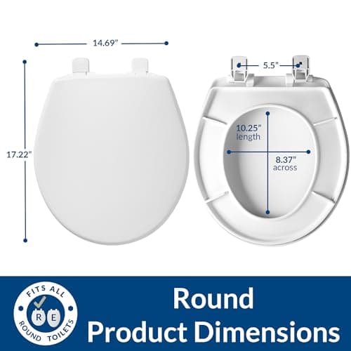 Mayfair Caswell Modern Slow Close Toilet Seat, Durable Plastic Seat, Made in USA, Round, White