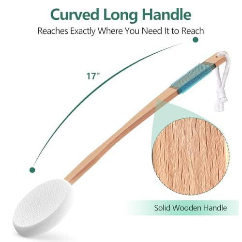 Svarvns Lotion Applicator with 4 Replaceable Pads for Back, Self, Elderly, Women - Cream Medicine Applicator with 17" Curved Handle Easy to Target Back and Feet, White