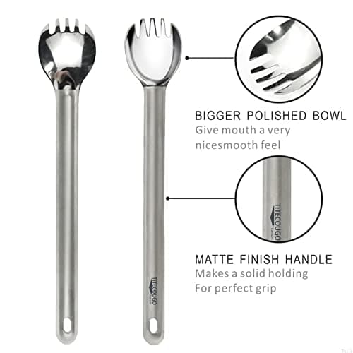 TITECOUGO Titanium Spork, Camping Long Spork Titanium Multitool Lightweight Camp Outdoors Hiking Travel Convenient Picnic Spoon Fork for Men Women Portable Flatware 1 pack