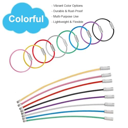 16Pcs 4 Inch 2mm Wire Keychain Cable Large Stainless Steel Key Ring Loop Colorful Key Chain Holder for Luggage Tag, Keys, Badges,Kitchen Utensils, Bag Decorations Accessories