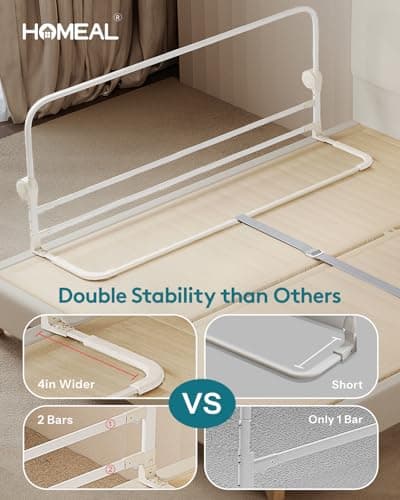 HOMEAL Bed Rail for Toddlers, 59" Extra Long Swing Down Bed Guard with Double Reinforced Stability, Foldable Metal Safety Rail for King, Queen, Full & Twin Beds, Grey