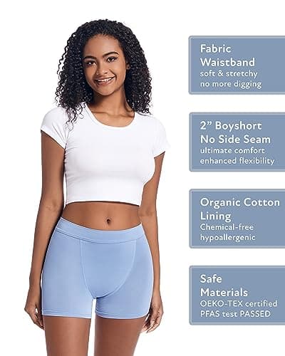 Goat Union 2" Period Underwear Boxer Briefs Boy-shorts, Organic Cotton Lining, Hi-Waisted & Heavy Flow, Rain Washed, M