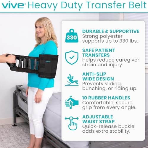 Vive Transfer Sling - Padded Assist Gait Belt - Heavy Duty Patient Lift with Straps - Mobility Standing and Lifting Aid for Disabled, Elderly, Seniors, Injured - Safely Move from Bed and Wheelchair