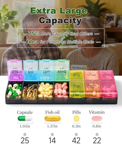 Extra Large Pill Organizer 2 Times a Day, Weekly XL AM PM Pill Case, 7 Day Pill Box Twice a Day, Oversized Daily Medicine Organizer for Vitamins, Big Pill Container, Medication Dispenser (Rainbow)