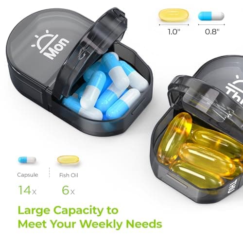 AUVON Canvas Bag Travel Pill Organizer 2 Times a Day, Large AM/PM Weekly Pill Box 7 Day Pill Case with Portable Cyan Zipper Cloth Bag for Holding Supplements, Vitamins and Fish Oils